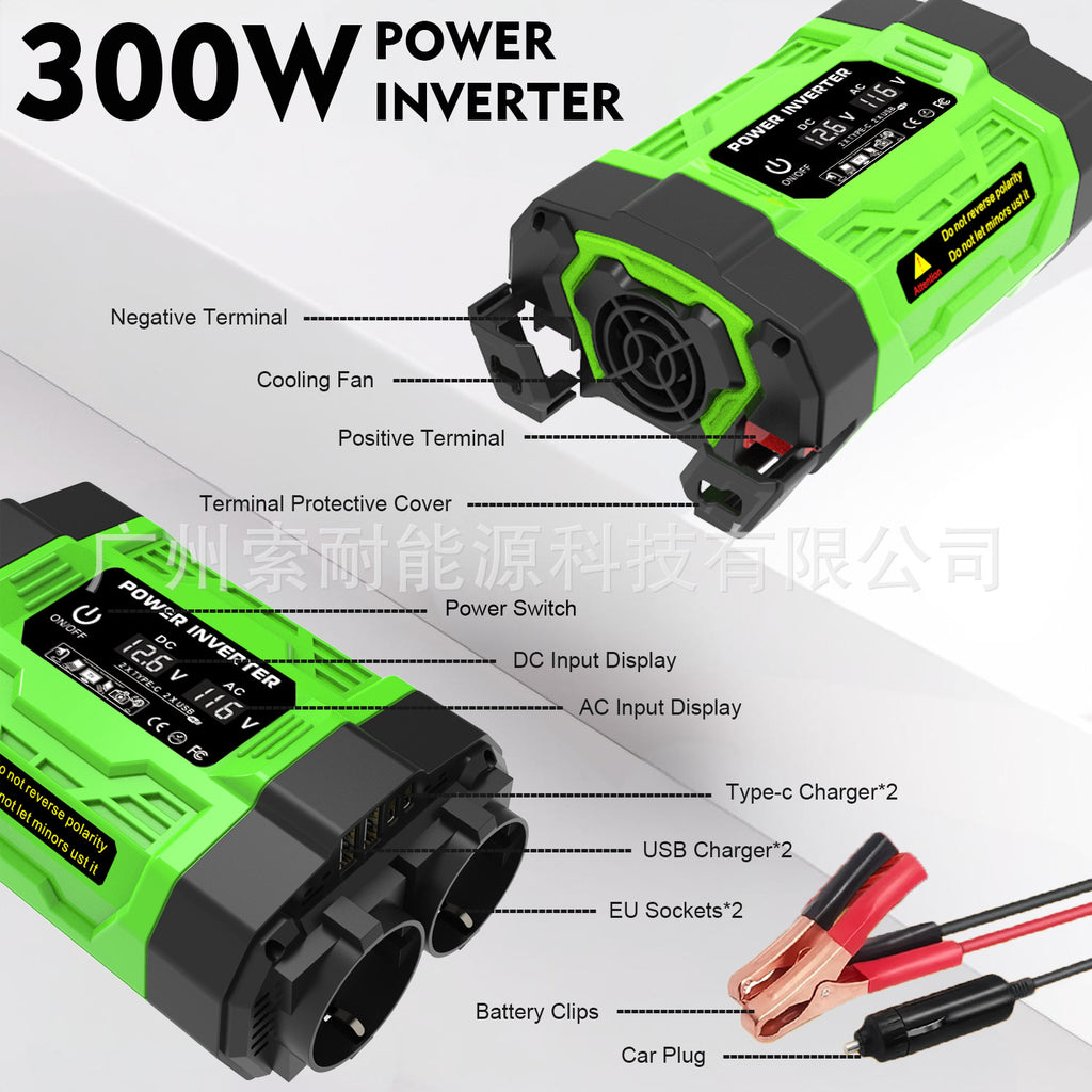 European Standard Socket Car Inverter200W 300W 600W12V Turn220V Dual Socket Dual USB Double Type-C