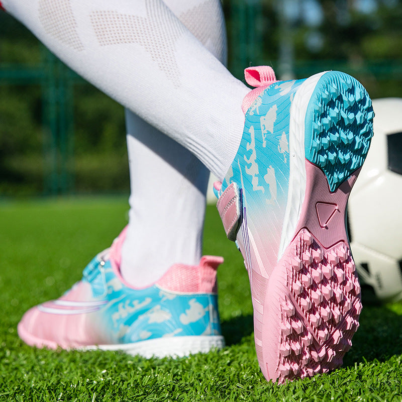 New Football Shoes for Men, Women, and Children, Imitation Leather Low-Top Anti-Collision Spike Magic Tape Grass Training Sports Shoes