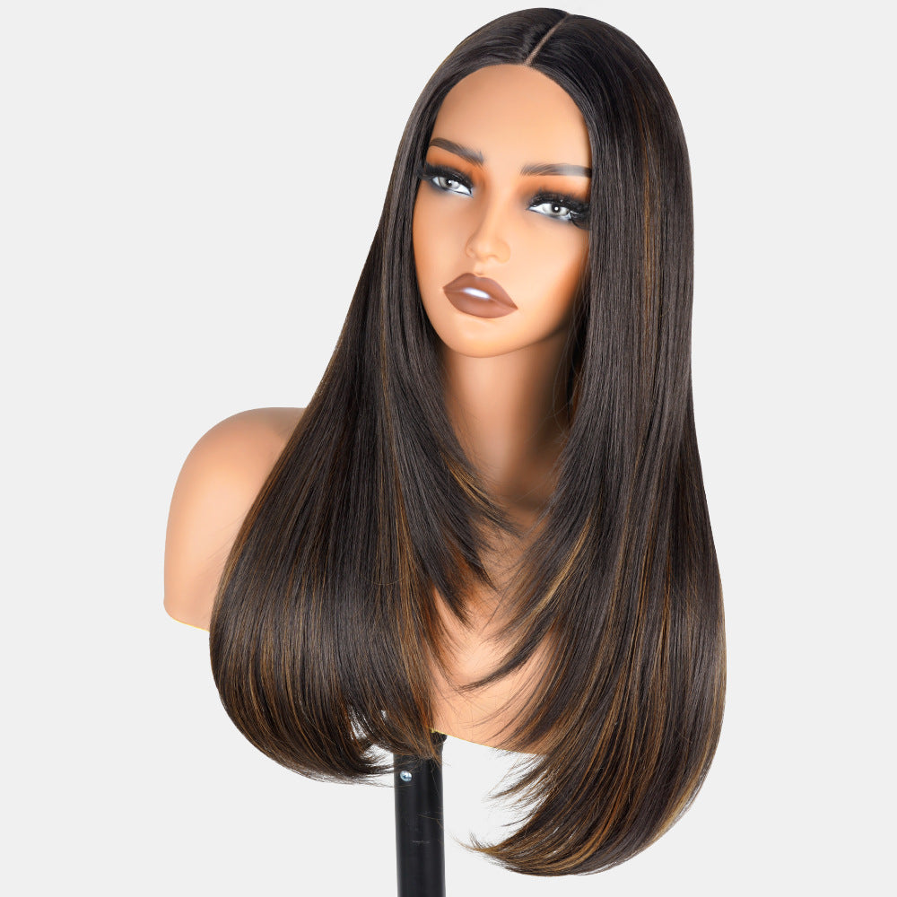 Factory Direct Cross-Border Wigs High Light Straight Layers Lace  Front Wig
