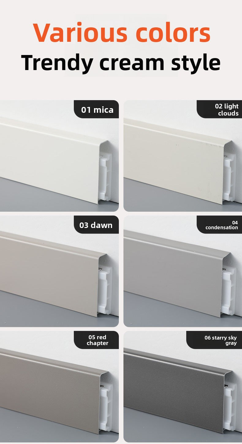 Trendy flat skirting board, thickened snap-on metal baseboard, ultra-narrow corner trim, aluminum alloy skirting board