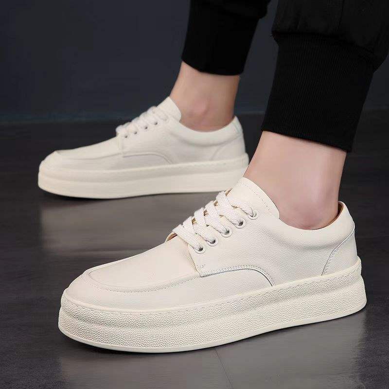 Men's Shoes White Sneakers Fashion Versatile Summer New Height-Increasing Casual Breathable Trendy Board Shoes Soft Leather Versatile Board Shoes