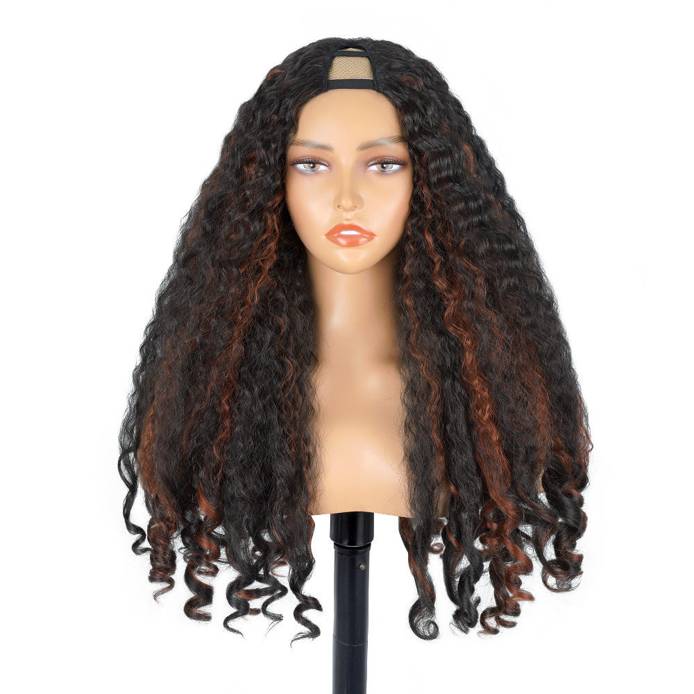 Africa YAKI Straight Hair with Curly Ends Synthetic Wig V High-Temperature Fiber Wig with Hollow Top