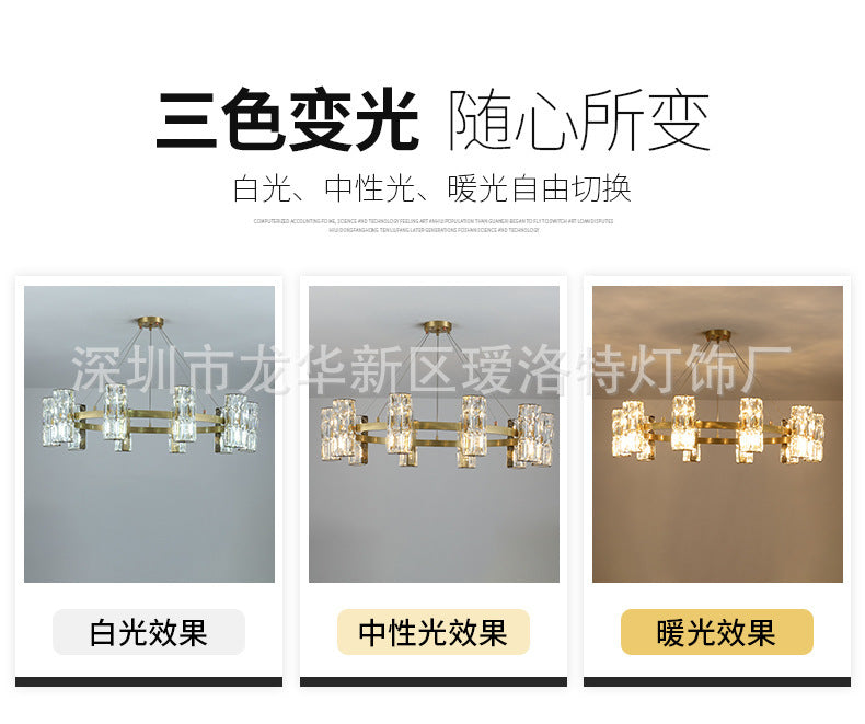 All-Copper Crystal Chandelier Post-Modern Minimalist Nordic Living Room Lamp Dining Room Chandelier Creative Bedroom Lamp Clothing Store Lighting