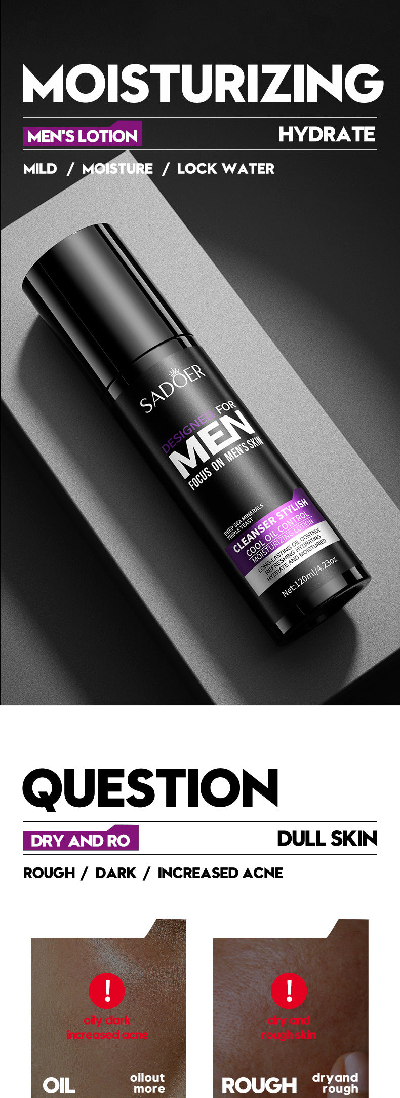 Men's lotion SADOER Cool and Refreshing Men's Vaseline Hydrating Toner Lotion Cross-Border Wholesale