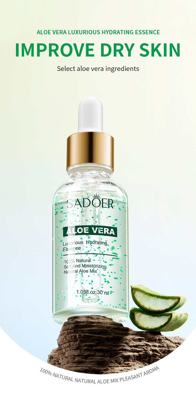 Full English Plant Essence Serum SADOER Aloe Vera Rose Chamomile Hydrating Moisturizing  Foreign Trade Wholesale