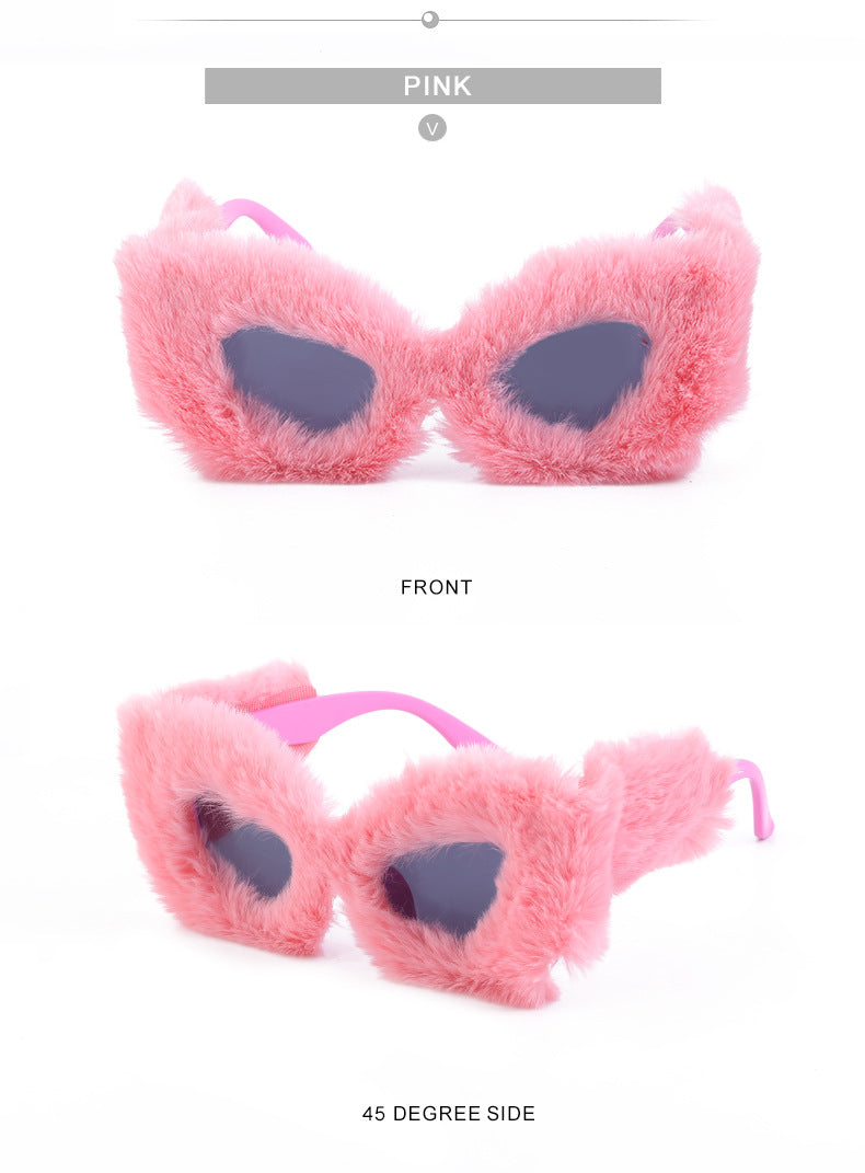 Puppy Style Plush Winter Sunglasses for Women Fashion Cat Eye Sunglasses European and American Style Sunglasses