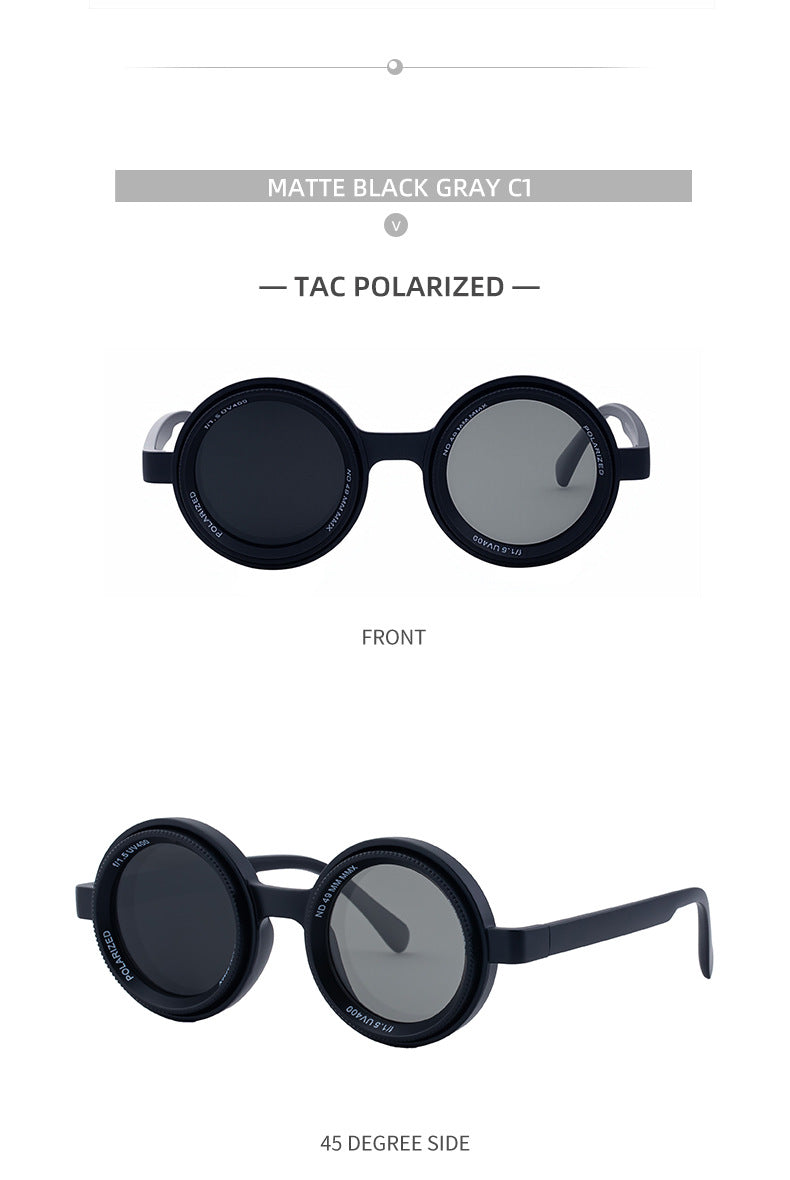 Nighttime Driving Glasses Round Frame ND Adjustable Zoom Men's Sunglasses2025New Polarized Sunglasses