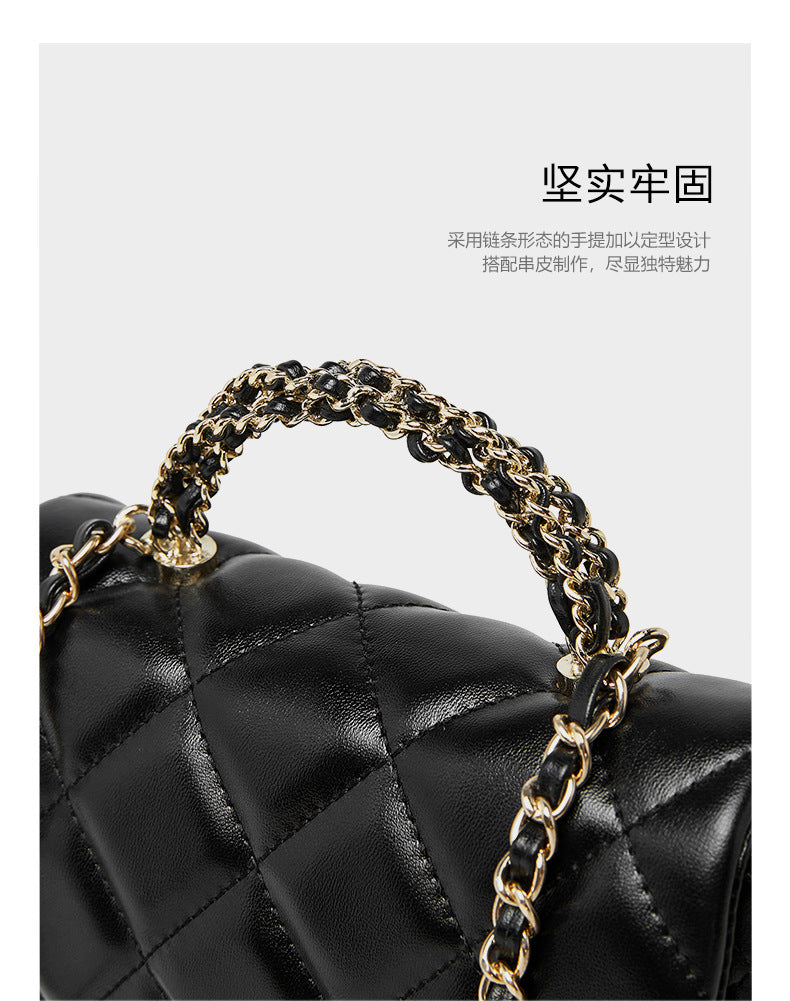 European and American Style Small Chanel-Style Quilted Chain Bag for Women, Simple Fashionable Women's Bag, Versatile Light Luxury Handbag, Shoulder Bag, Crossbody Bag, Genuine Leather