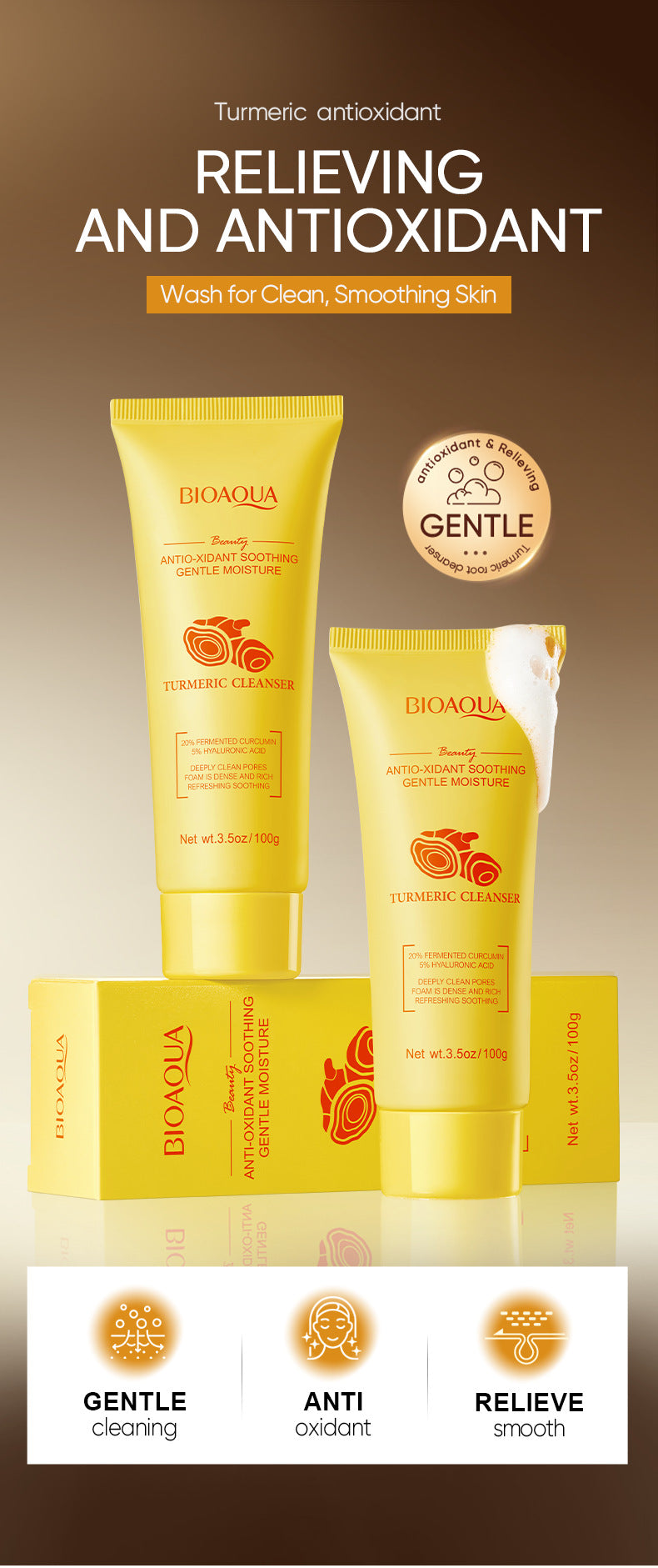 BIOAOUA Turmeric Antioxidant Soothing Cleanser Facial Cleanse Cleanser  Wholesale