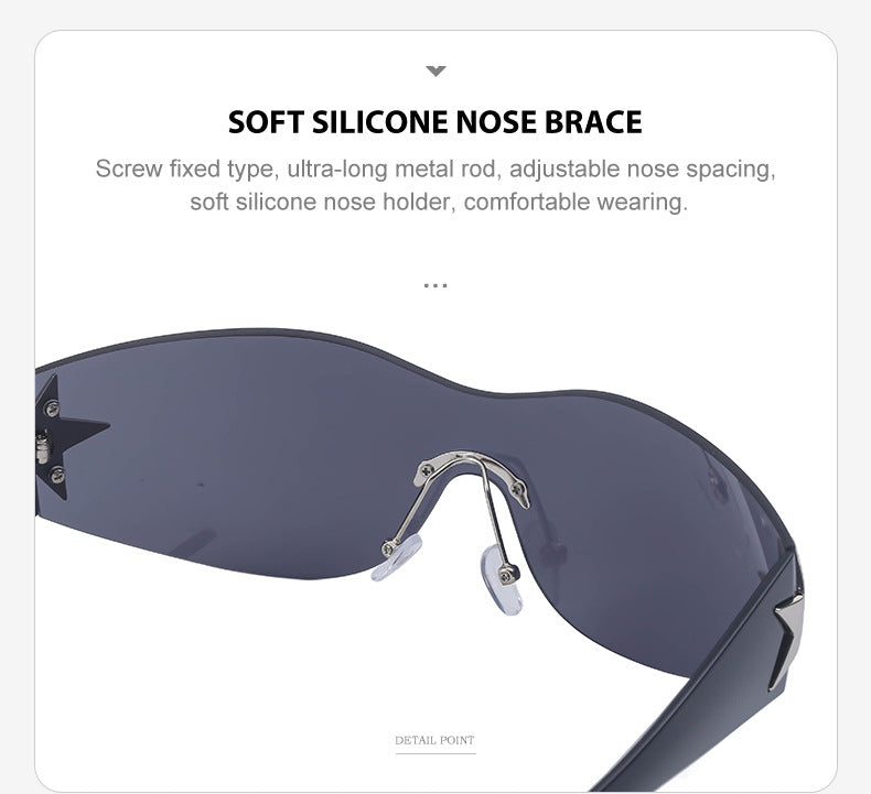European and American retro rimless sunglasses for women y2k Personalized Five-Pointed Star One-Piece Sunglasses for Men Cycling Glasses Wholesale