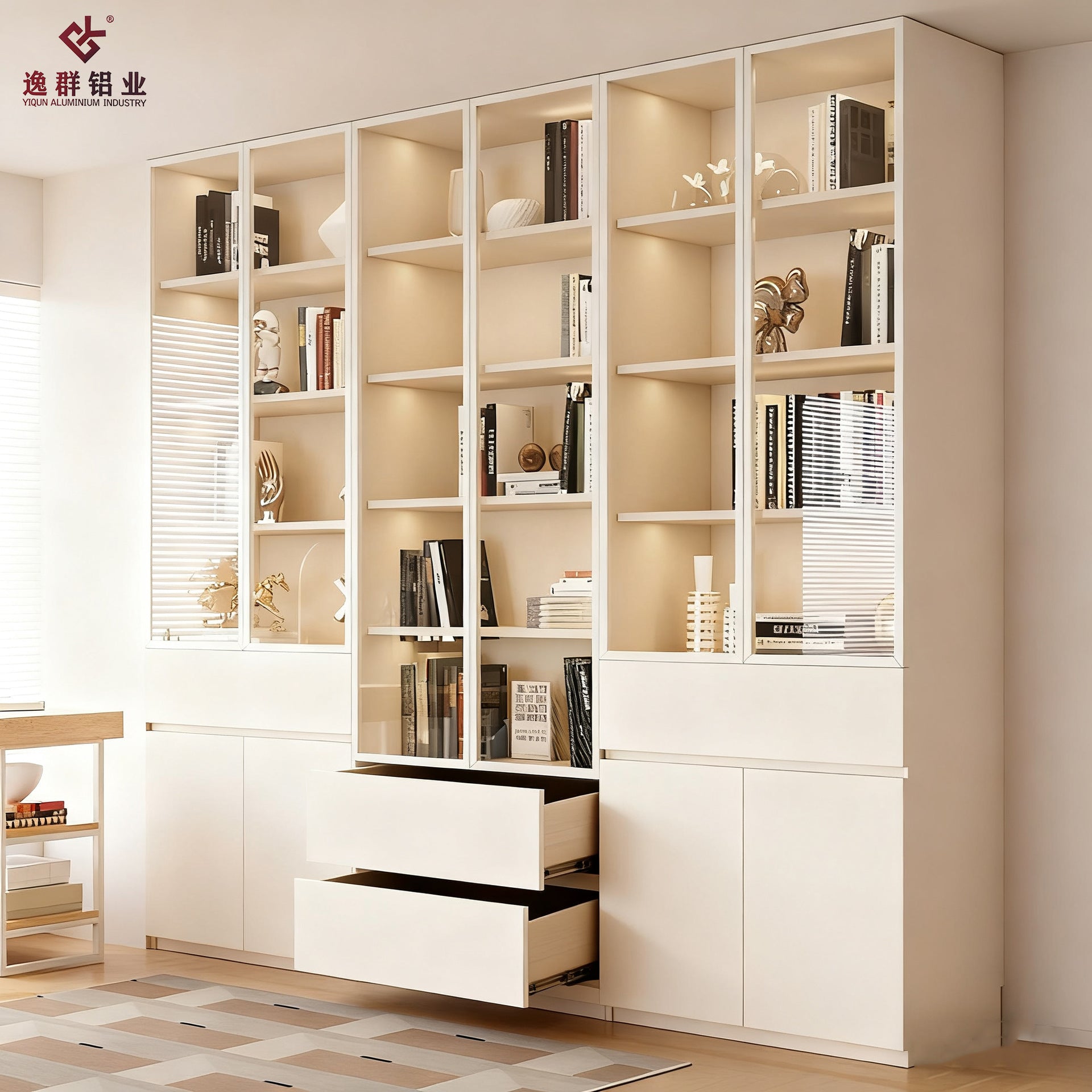 Custom Aluminum Bookshelf Wine Cabinet Integrated Wall-to-Ceiling Bedroom Living Room Whole House Furniture Design Factory