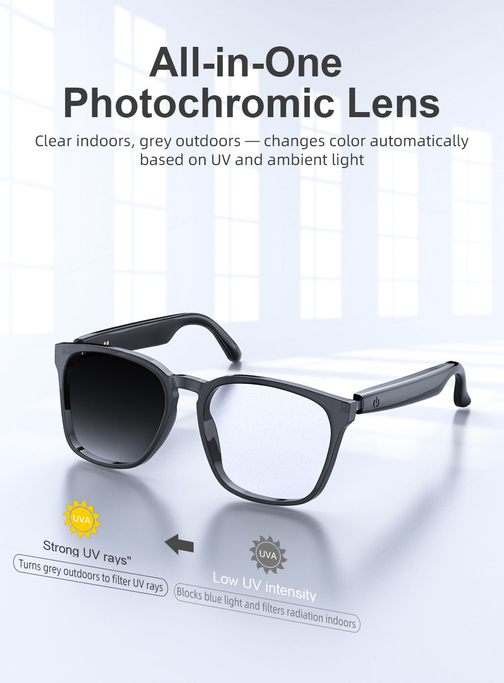 ai Translation Smart Glasses Photochromic Bluetooth Wireless Hands-Free Call Audio Multi-Function Driving Glasses