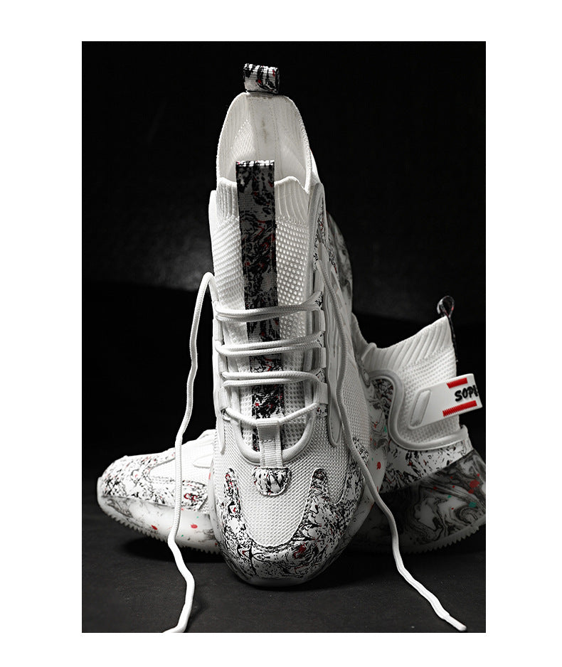 2025New National Fashion Casual Shoes Breathable Mesh Patchwork Men's Shoes Thick Sole Height Increasing Non-Slip Wear-Resistant Sports Shoes