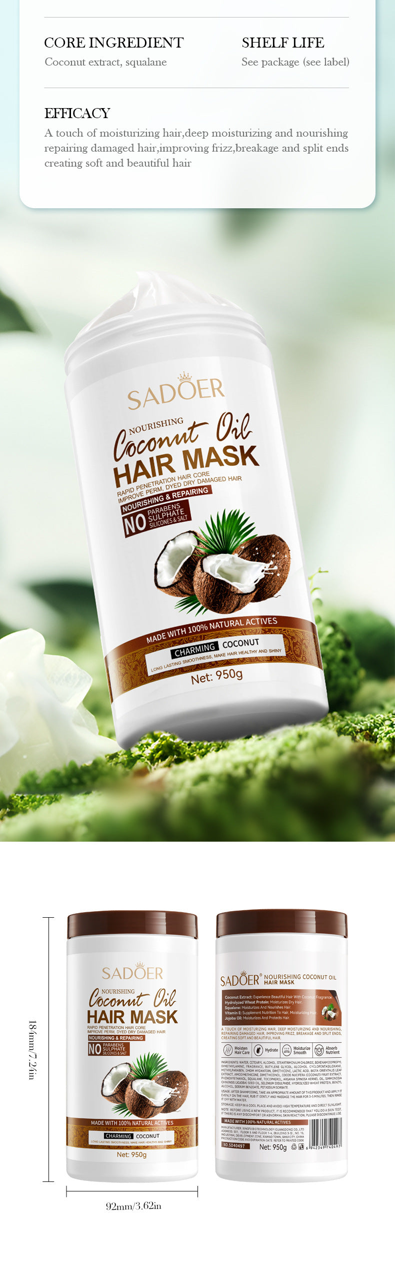 Full English Coconut Nourishing Hair Mask950g SADOER Smooth and Fluffy Hair Conditioner  Wholesale