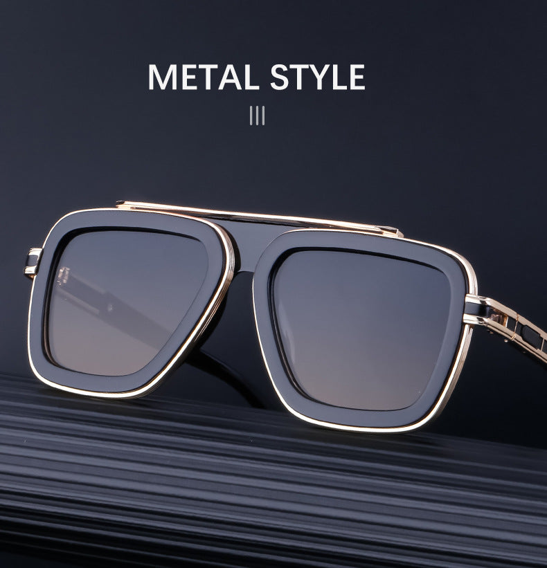 European and American Retro Square Frame Sunglasses for Men, Trendy European and American Punk Style, Internet Celebrity Same Style Sunglasses for Women ins Wind shades