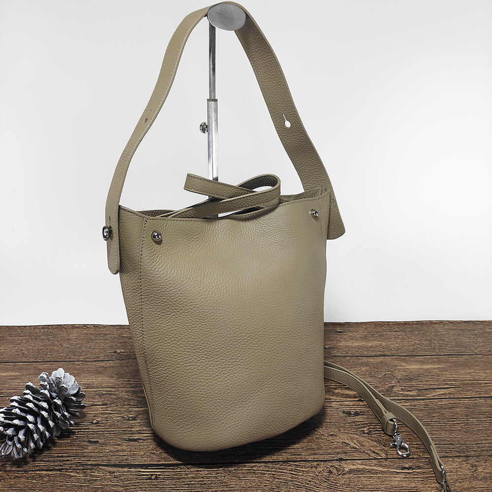 Guangzhou Genuine Leather Women's Bag Large Capacity Tote Bag Top Layer Cowhide Bucket Bag Handheld Shoulder Crossbody Bag Trendy