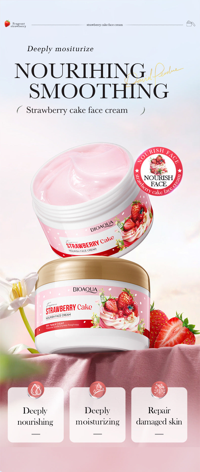 Full English Strawberry Cake Nourishing Cream BIOAOUA Moisturizing skin moisturizing cream  foreign trade wholesale