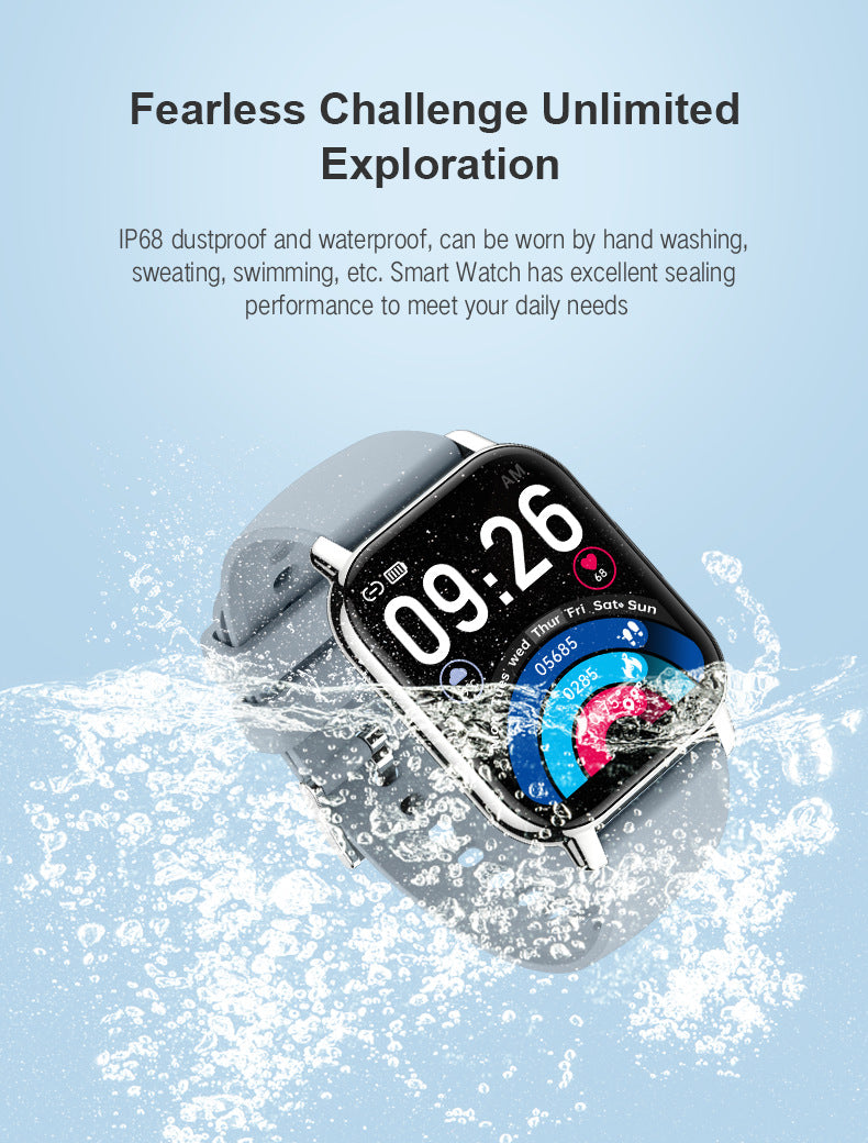 P66Smart Watch1.85inch Bluetooth call heart rate pedometer sleep monitor IP68Deep Waterproof Sports