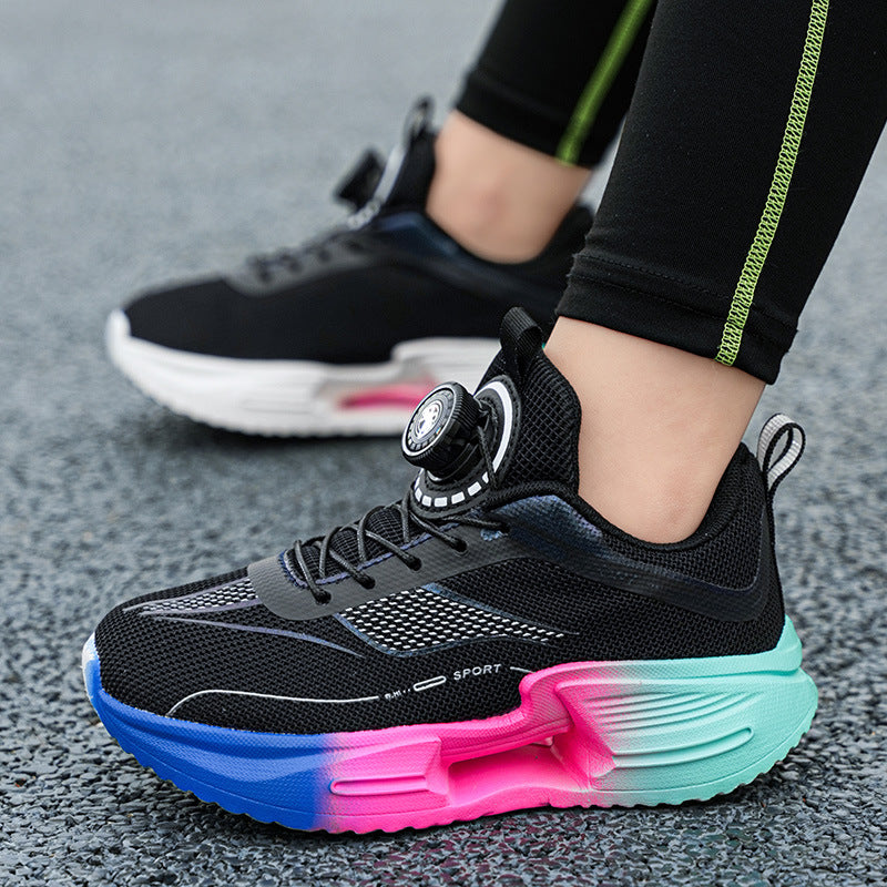 Summer Youth Breathable Mesh Rotating Button Sports Shoes Comfortable Soft Sole Men's Shoes Lightweight Non-Slip Children's Running Shoes