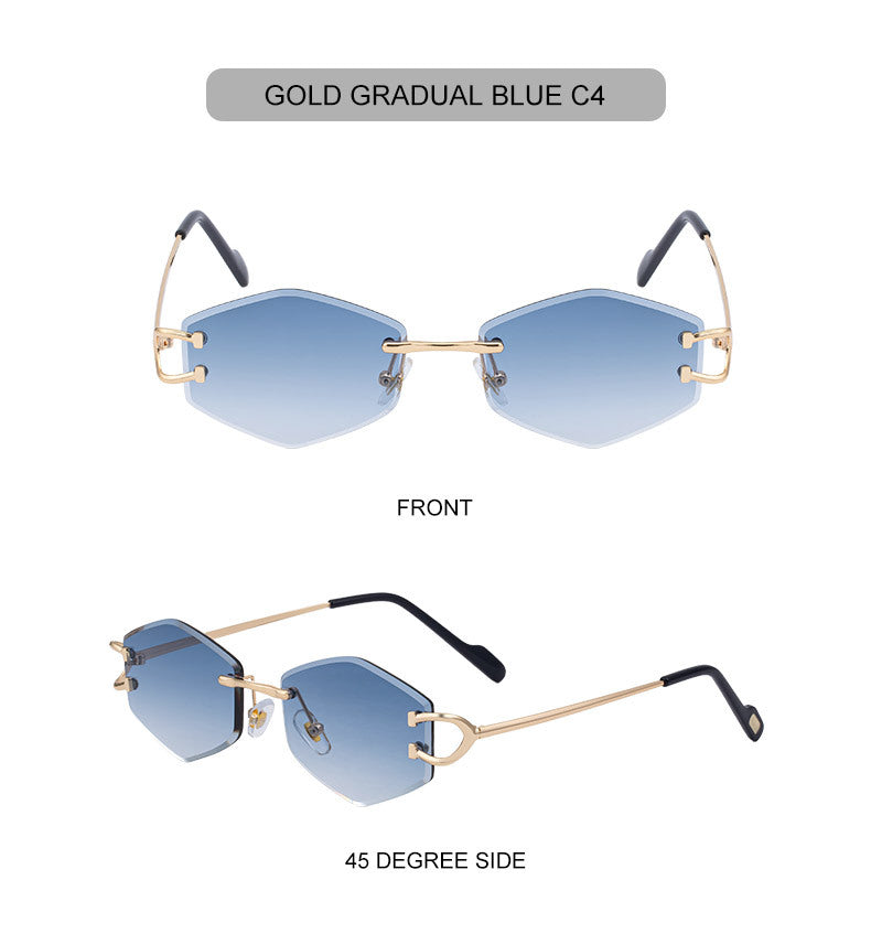 2025New European and American Fashion Frameless Sunglasses for Women with Metal Temples Trendy Outdoor Street Style Sunglasses for Women