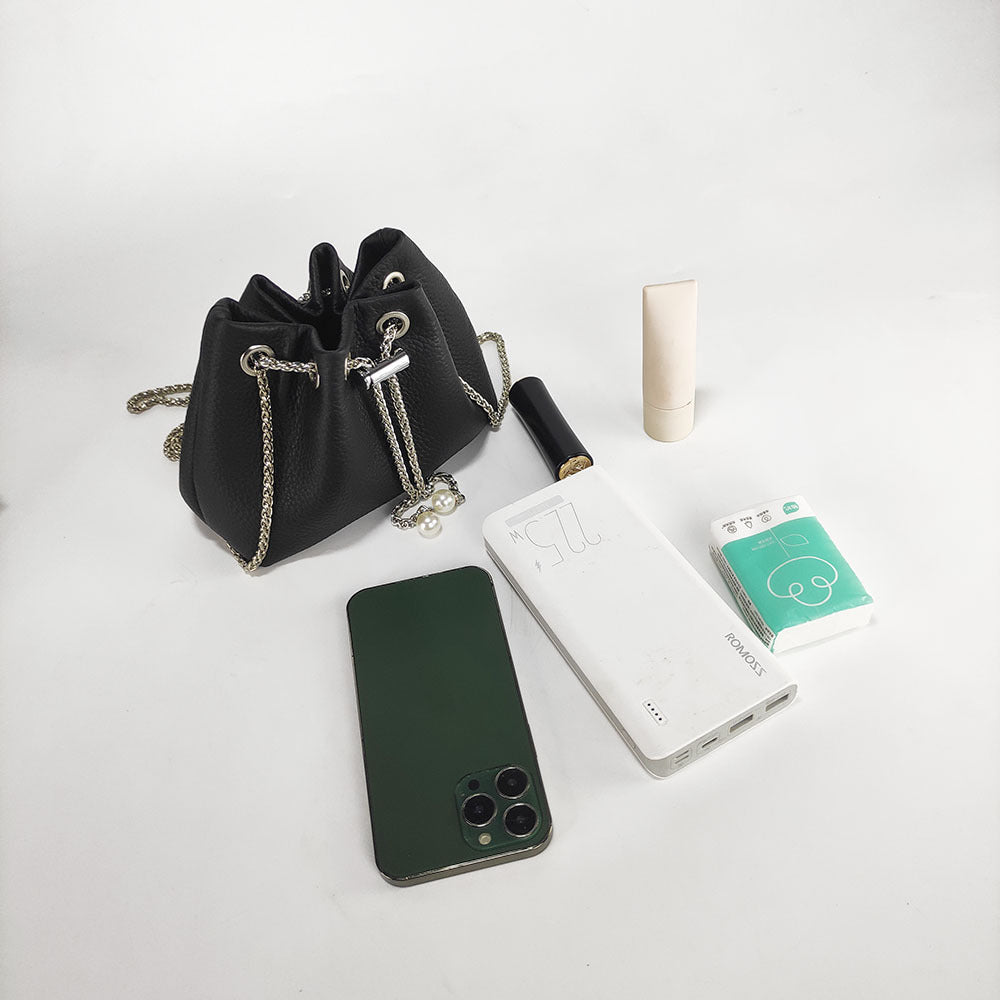 Niche Genuine Leather Bucket Bag for Women2024New Mini Small Bag Top Layer Cowhide Autumn Chain Shoulder Crossbody Bag