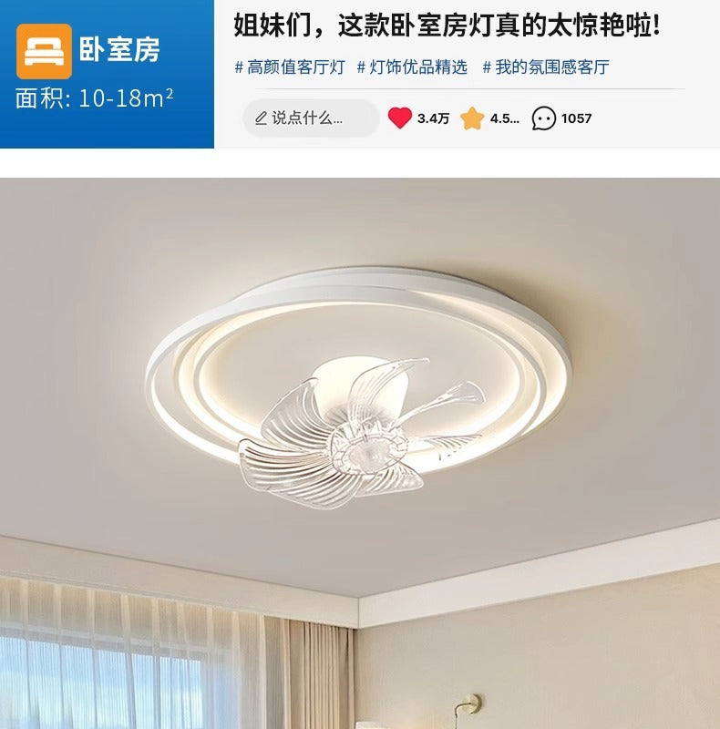2025New Bedroom Ceiling Fan Light360Degree Rotating Airflow Energy-saving Eye Protection Cream Style Voice Control Lamp