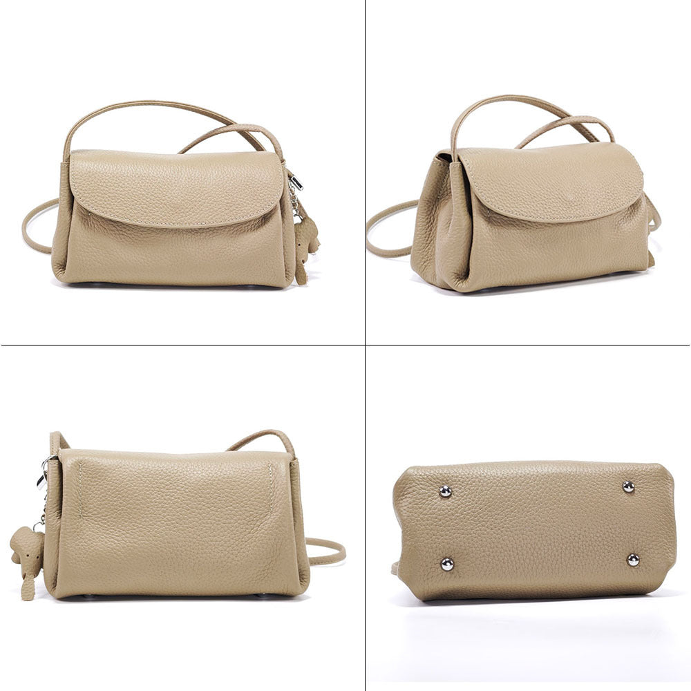 Genuine Leather Small Square Bag Daily Simple Women's Bag2025New Casual Little Elephant Commuting Versatile Cover Head Single Shoulder Crossbody Bag