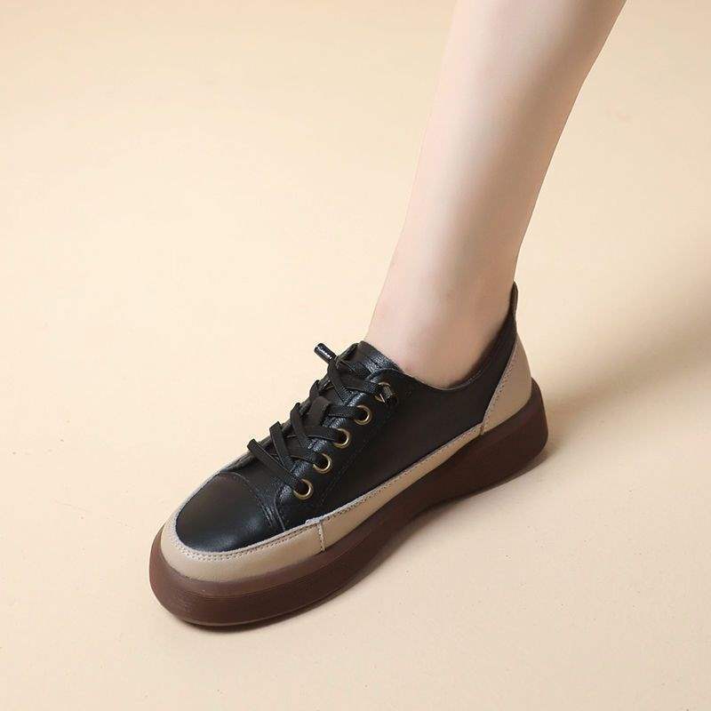 British style thick-soled color-blocking simple sneakers for women2025New Korean Style Simple Non-Slip Loafers for Women Retro Chic