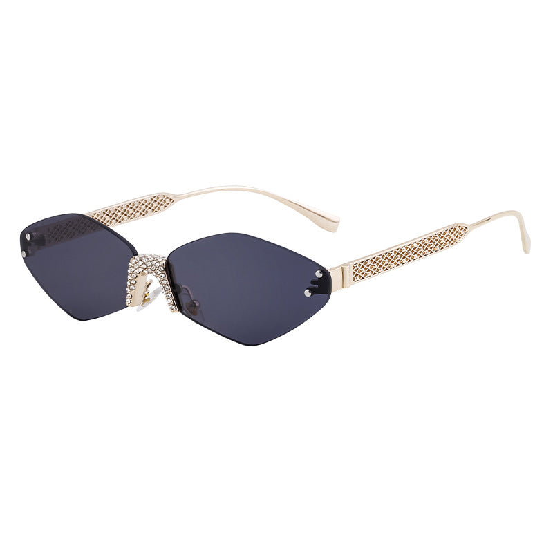 New Diamond Cut Edge Frameless Sunglasses for Women, Diamond-Studded Sunglasses, Sun Protection, Diamond-Shaped Frame Glasses for Women shades