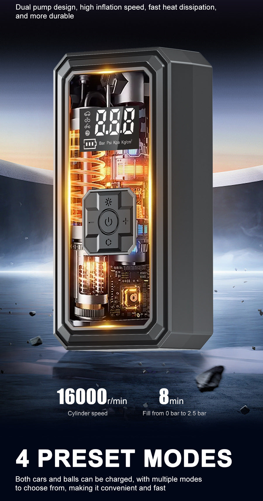 Car Air Pump for Cars and Home Use, Small Portable Wireless Electric Outdoor Universal Tire Inflator