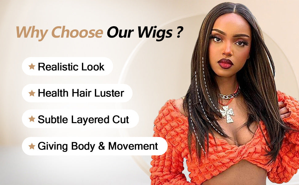 Factory Direct Cross-Border Wigs High Light Straight Layers Lace  Front Wig