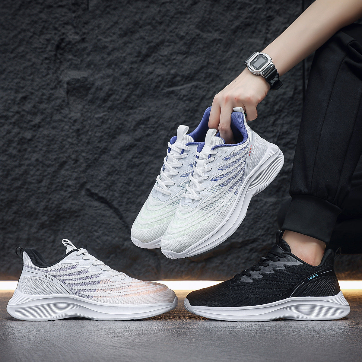 2025Foreign Trade New Fashion Sports Casual Shoes Breathable Mesh Men's Shoes Lightweight Non-Slip Wear-Resistant Running Shoes