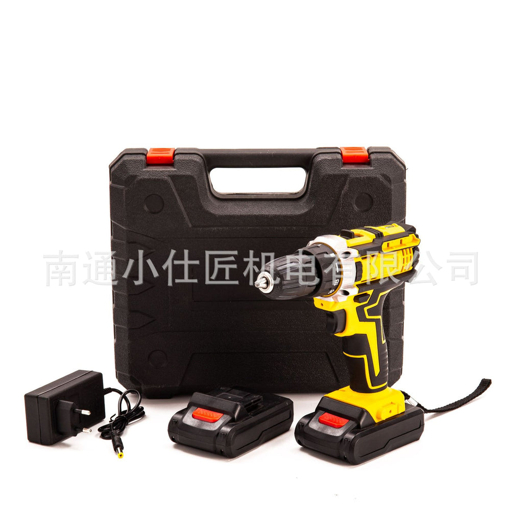 Two Batteries and One Charger Drill Tightening Electric Drill Handheld Brushless Lithium Electric Drill Cross-Border Hand Drill Rechargeable Battery Impact Electric Drill