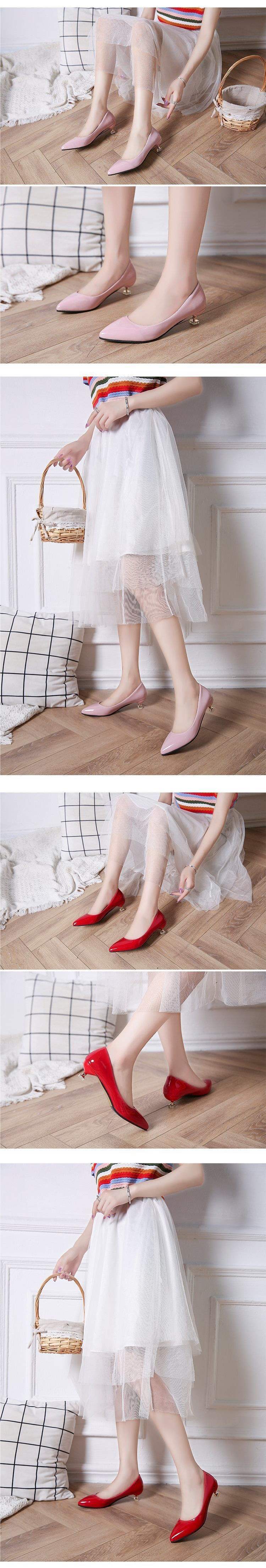 Low Heel High Heel Shoes Shiny Leather Cat Heel Shoes for Women3cm Stiletto Low Heel Korean Style Elegant Pointed Toe Small Heel Single Shoes Work Shoes