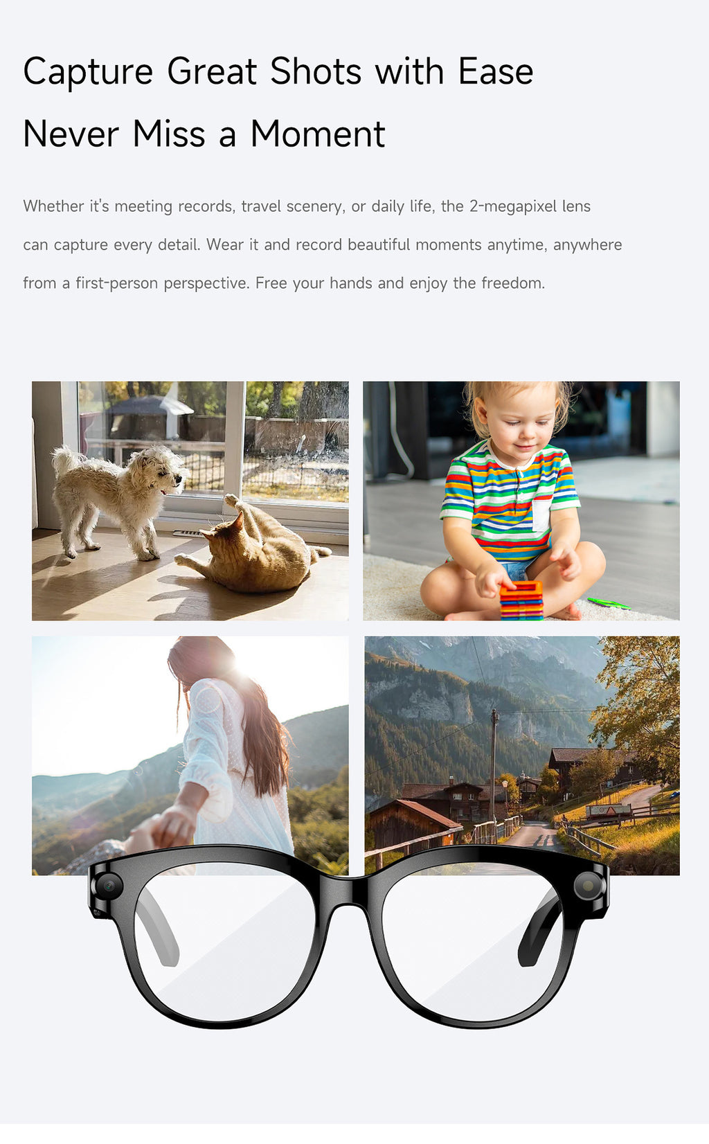 M89Smart Glasses200100 Megapixel Camera with Image Stabilization720P Video Recording WiFi6Transmission AI Simultaneous interpretation