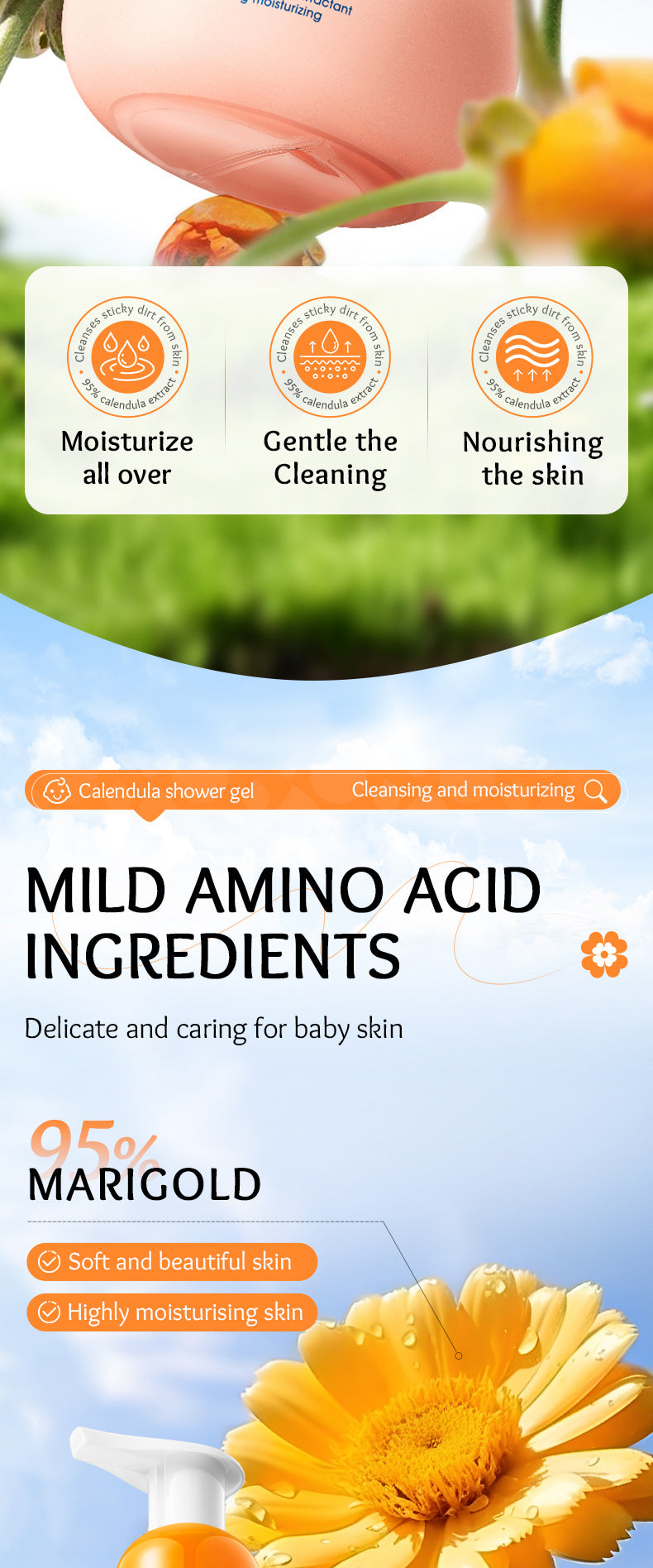 Calendula Children's Body Wash SADOER Amino Acid Cleansing Body Wash Cross-Border Wholesale