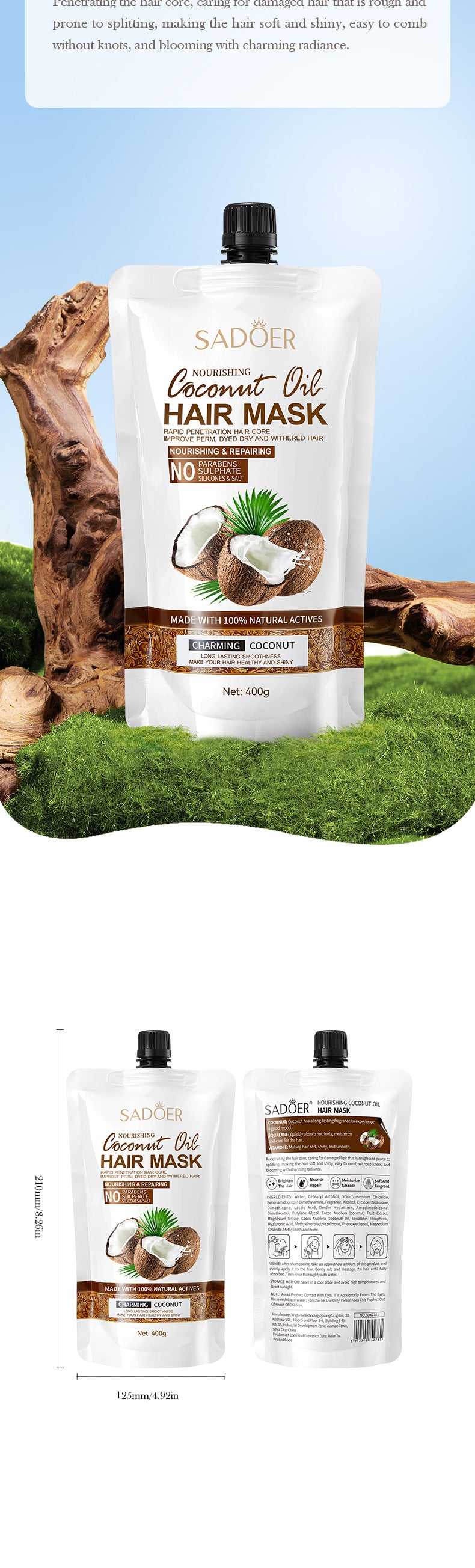 Full English Coconut Oil Nourishing Hair Mask SADOER Smooth, Soft, and Voluminous Hair Conditioner for  Wholesale