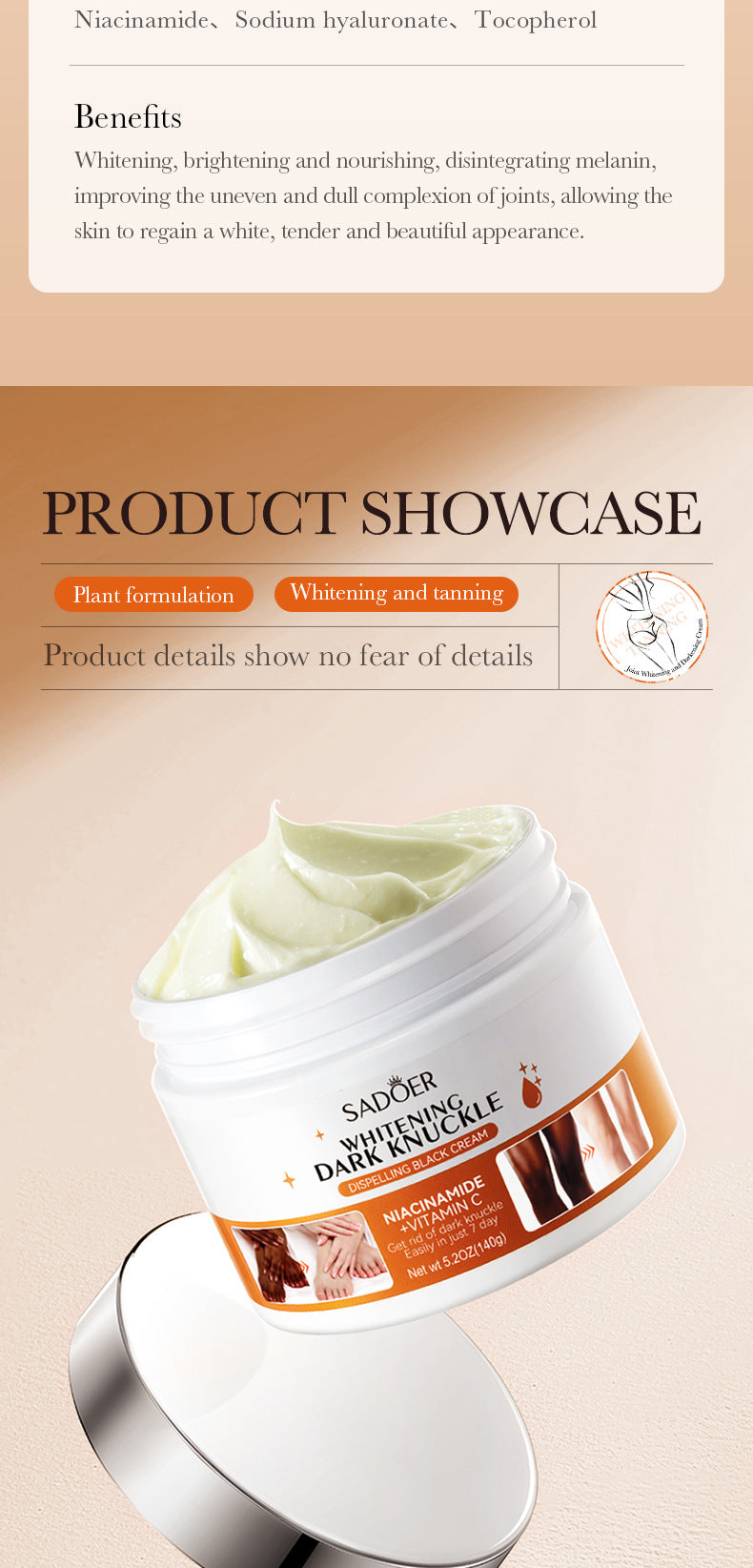 Full English Joint Whitening and Dark Spot Removal Cream140g SADOER Vitamin C Moisturizing Body Lotion  Wholesale