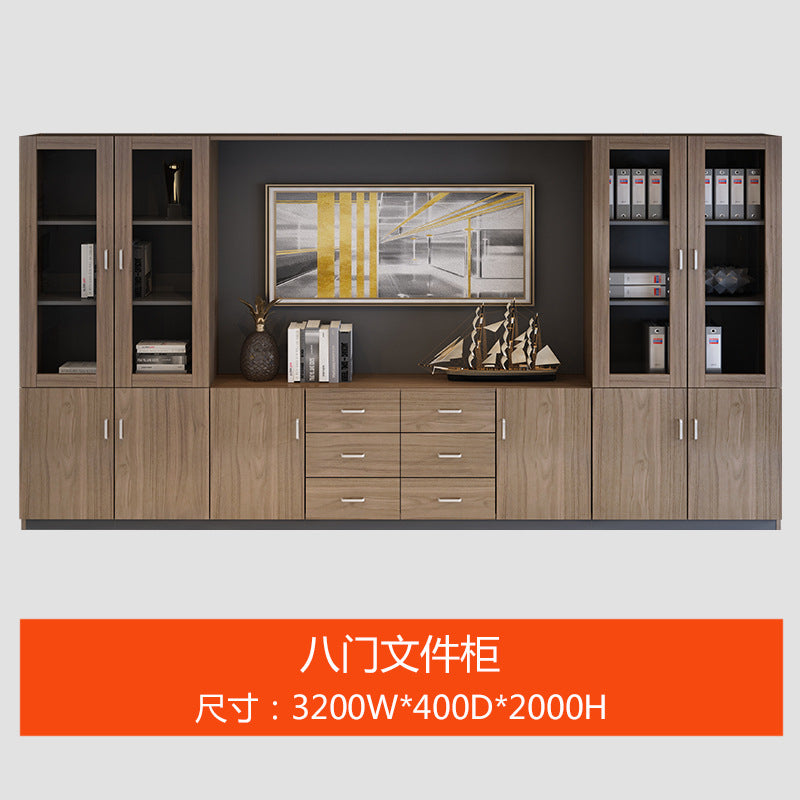 Wooden File Cabinet Office Bookshelf Boss Desk Background Cabinet Drawer-Type Office Document Cabinet Glass Door High Cabinet