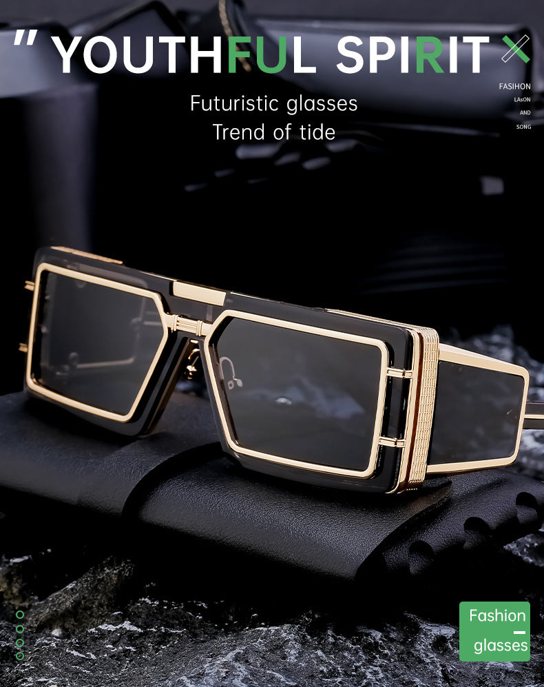 New Full Frame Glasses Men's Future Technology High-end Sense European and American fashion Square Frame Sunglasses Sunglasses shades