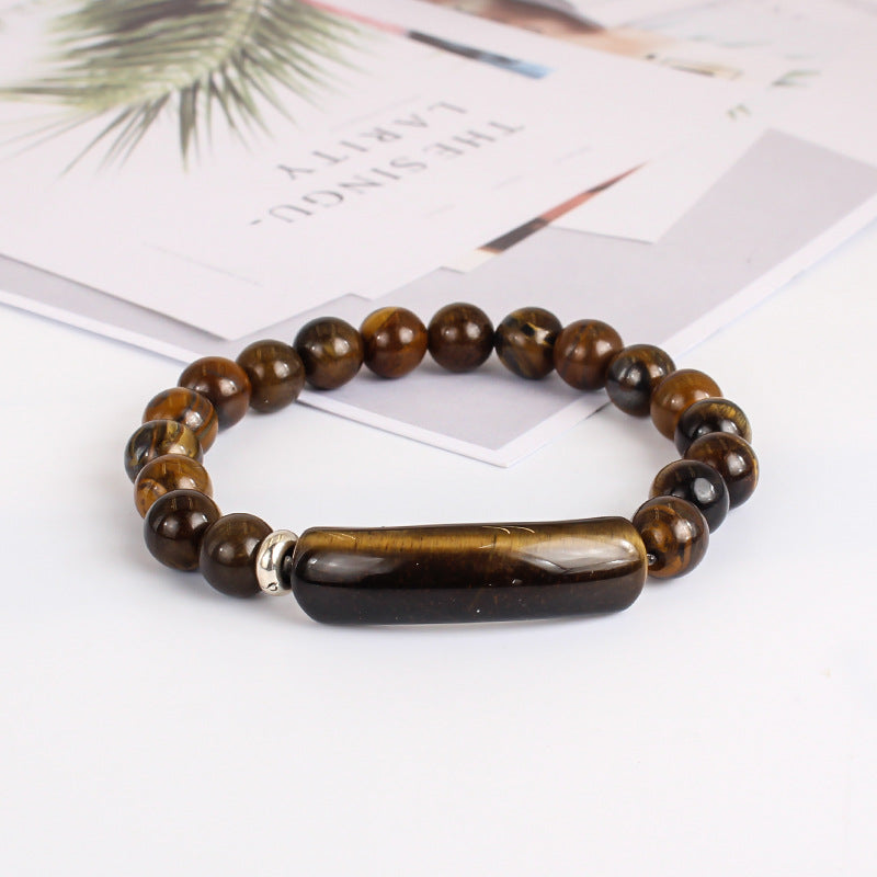 Natural Rose Quartz Beaded Bracelet for Women Fashion Gift Elastic Cord Black Agate White Jade Tiger Eye Stone Bridge Bracelet