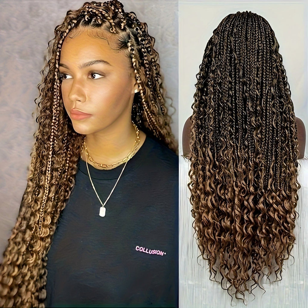 Cross-Border Hot-Selling Wig European and American Style Braided Full Lace Synthetic Crochet Wig Box Braids Wig