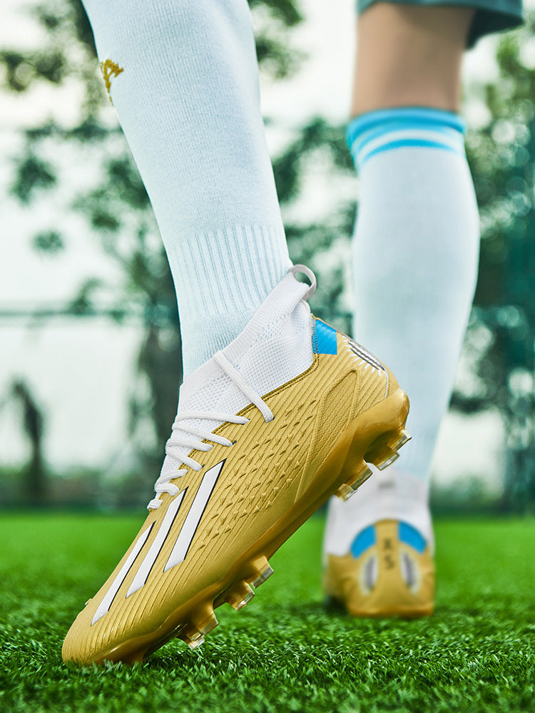 High-top Unisex Youth Soccer Shoes with Broken and Long Spikes for Grass Field Competition Training Student Sports Shoes