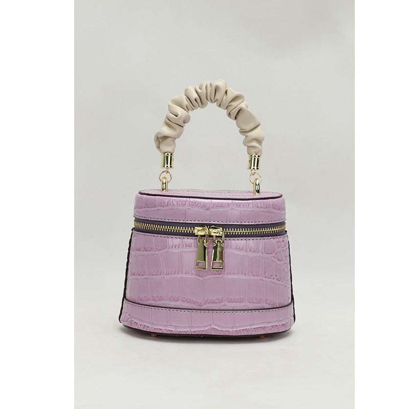 New Cowhide Crocodile Pattern Women's Bag Small Bucket Bag Retro Trendy Fashion Single Shoulder Bag Crossbody Handbag for Women