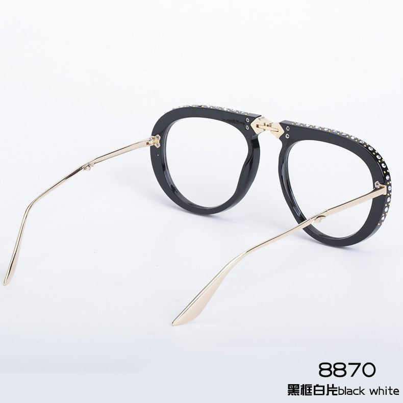 Diamond-Encrusted Foldable Sunglasses for Women Fashionable Internet Celebrity Style Sunglasses Artistic Bare-Faced Glasses Toad Glasses sunglasse