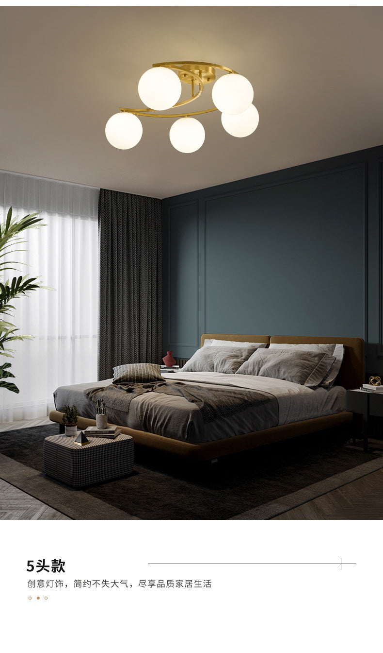 All-Copper Ceiling Light Nordic Style Bedroom Light Modern Simple Elegant Master Bedroom Room Light Creative Personality Living Room Light