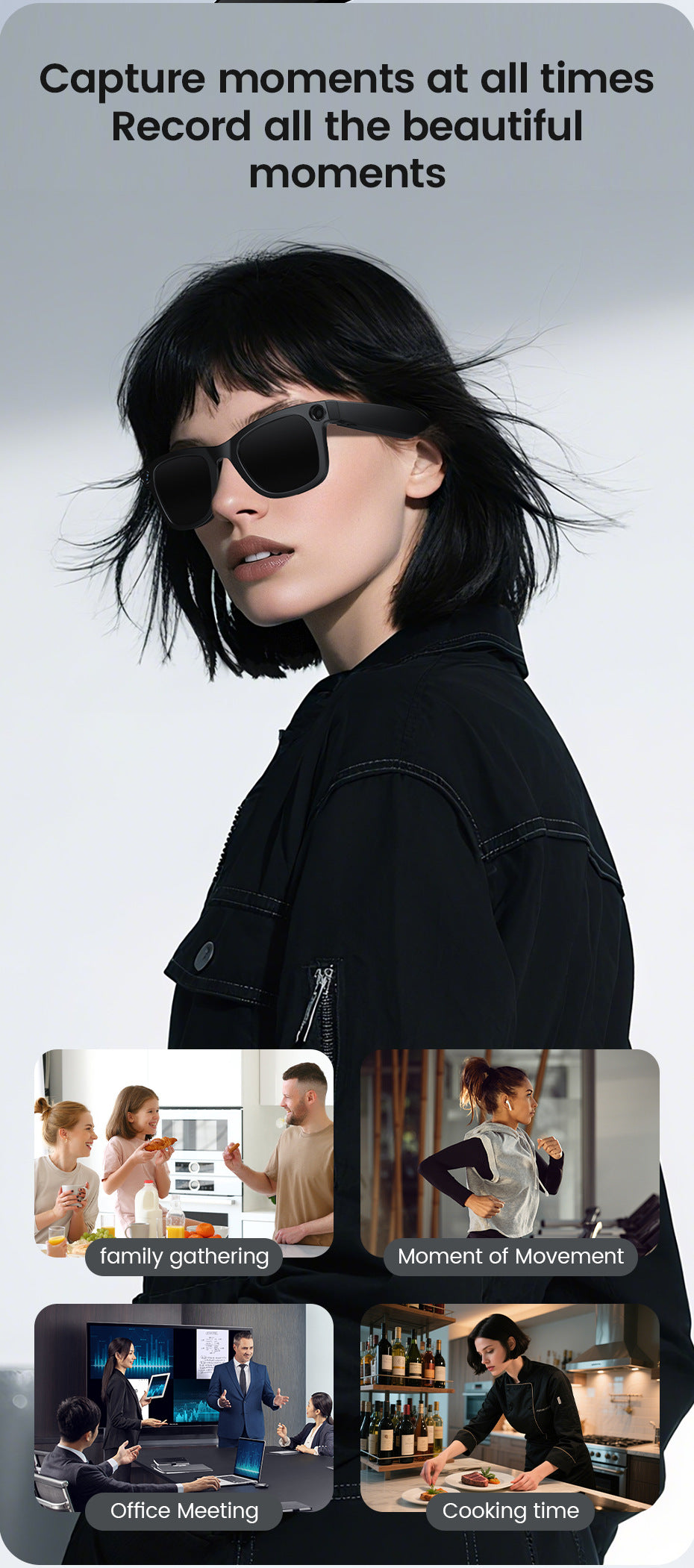 E03Smart Glasses800100 Megapixel Camera with Image Stabilization1200P Video Recording AI Simultaneous Translation Character Recognition