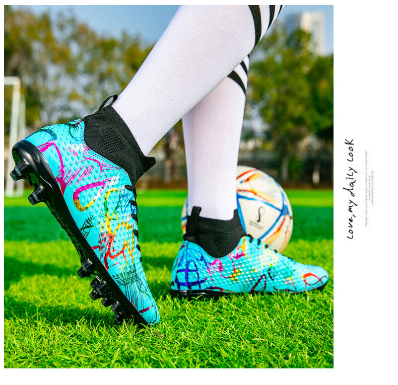 Youth Football Shoes Men and Women Long Spikes Adult Professional Sports Training Shoes Artificial Grass Non-Slip Wear-Resistant Competition Shoes