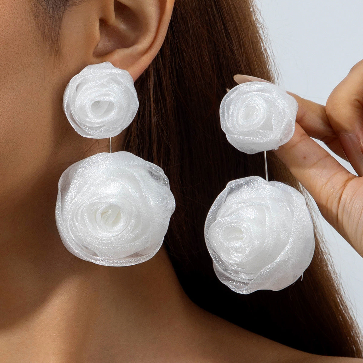 European and American Light Luxury High-End Fabric Rose Flower Earrings Fashion Versatile Three-Dimensional Flower Earrings Wholesale