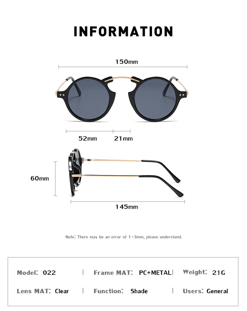 Steampunk Small Frame Sunglasses for Women, European and American Trendy Round Frame Sunglasses, Unique Street Style Glasses for Women sunglasses